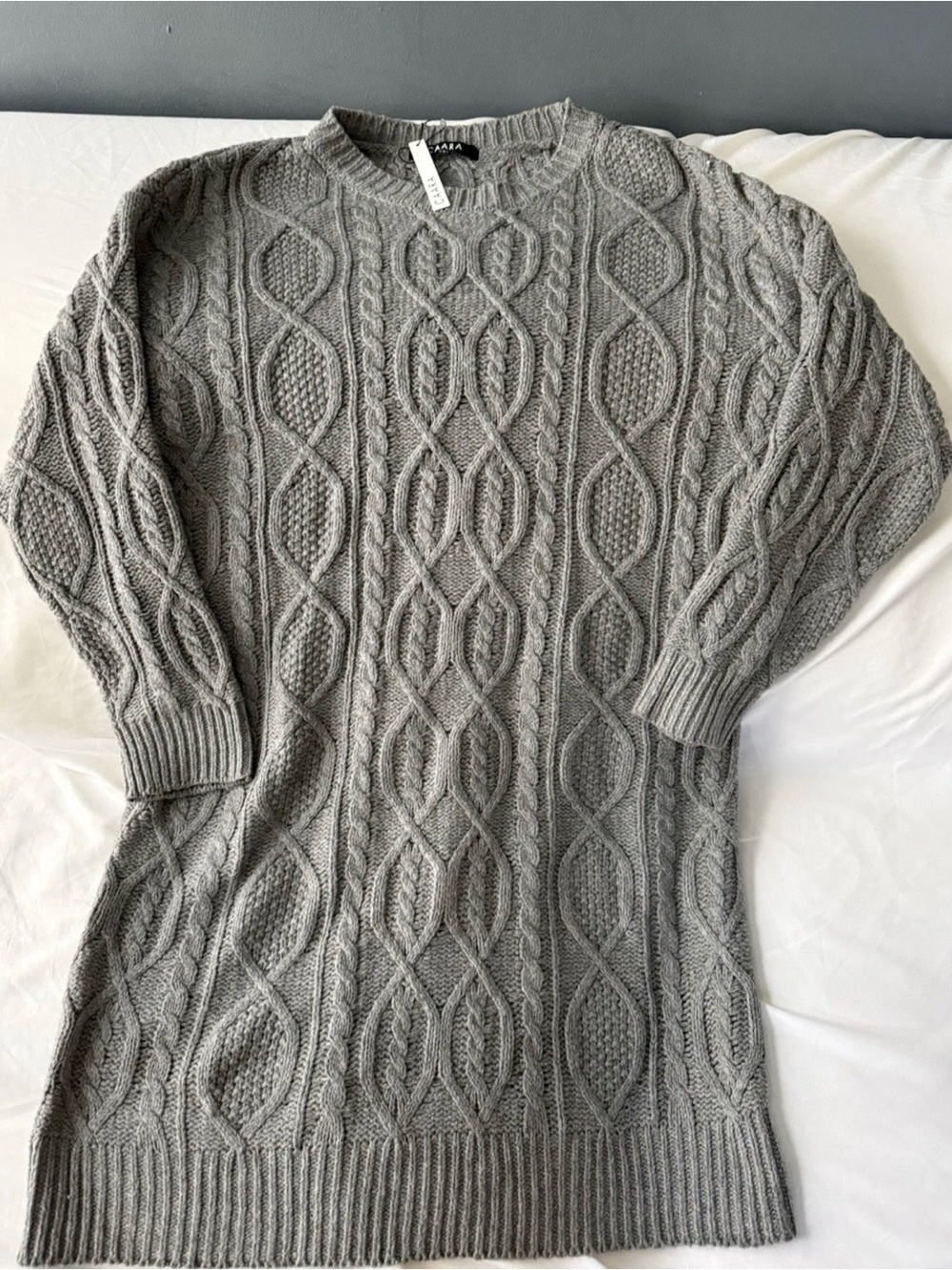 CAARA Women’s Long Sleeve Cable Knit Larissa Sweater Dress Size L Grey NWOT